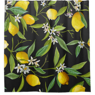 Vintage citroenvruchten en bloemen op donkere onde douchegordijn