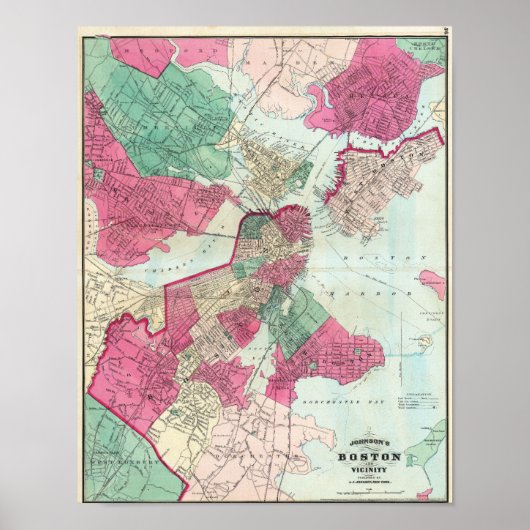 Vintage City Map of Boston 1870 Poster (Voorkant)