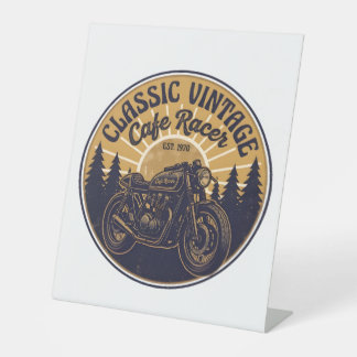 Vintage Classic Cafe Racer Motorfiets T-Shirt | Re Reclamebord Met Voetstuk