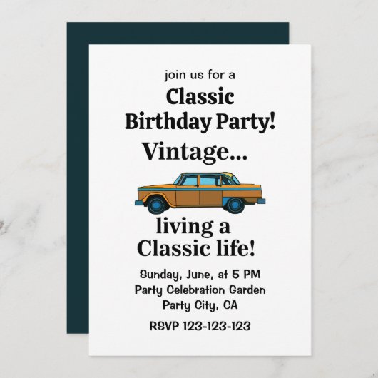 Vintage Classic Car Birthday Kaart (Voorkant / Achterkant)