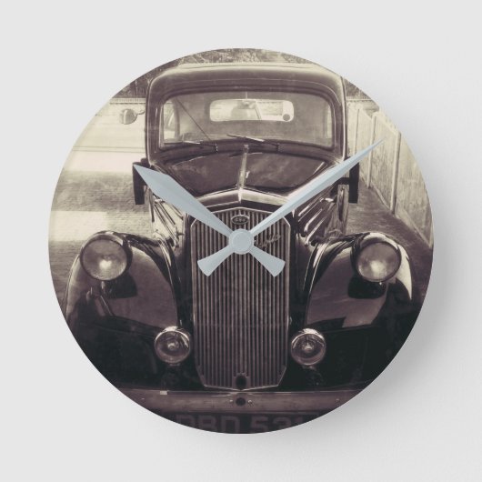 VINTAGE CLASSIC CAR WALL CLOCK RONDE KLOK (Voorkant)
