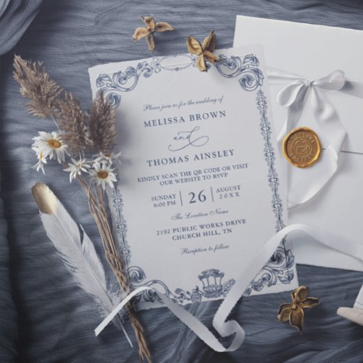 Vintage Classic Elegant Budget QR Code Wedding Kaart