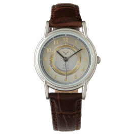 Vintage Classic Gold Silv Face Brown Leather Strap Horloge