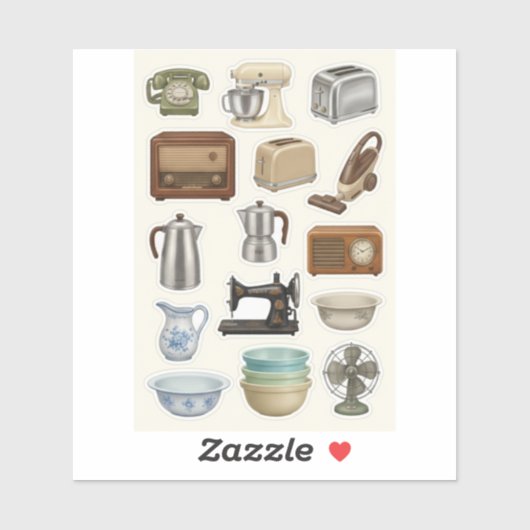 Vintage Classic Home Appliances Sticker Sheet (Vel)