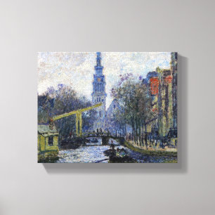 Vintage Claude Monet Canal in Amsterdam Canvas Afdruk