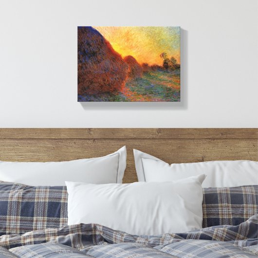 Vintage Claude Monet Grainstacks Canvas Afdruk (Insitu (Slaapkamer))