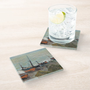 Vintage Claude Monet Vist Boats Glazen Onderzetter