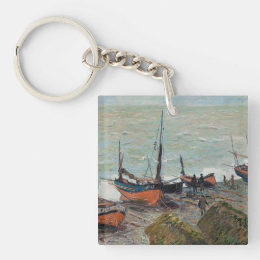 Vintage Claude Monet Vist Boats Sleutelhanger (voorkant)