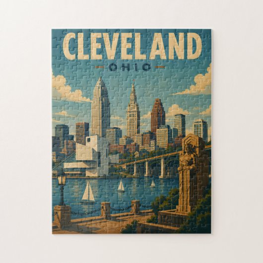 Vintage Cleveland Ohio Silhouet Legpuzzel (Verticaal)