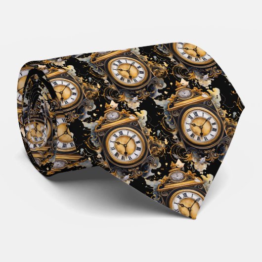 Vintage Clock Face Steampunk Neck Tie Stropdas (Opgerold)