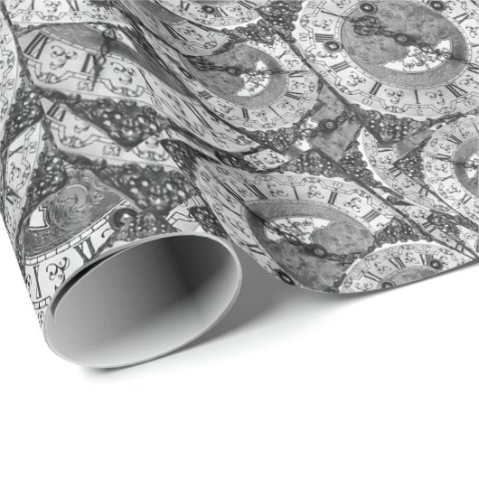 Vintage Clock Motif Pattern Cadeaupapier (Rol Hoek)