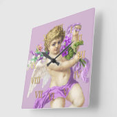 Vintage Clock Roman Numerals Cherub Purple Vierkante Klok (Hoek)