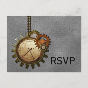 Vintage Clock RSVP Briefkaart, grijs Uitnodiging Briefkaart