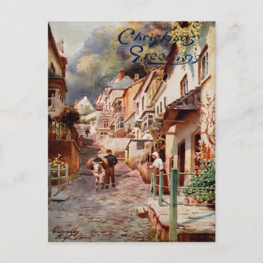 Vintage Clovelly High Street Christmas Briefkaart (Voorkant)