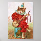 Vintage Clown Jester Musician Cat Mandolin Poster (Voorkant)