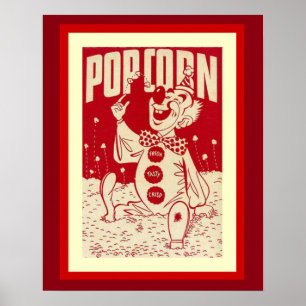 Vintage clown met Popcorn Poster