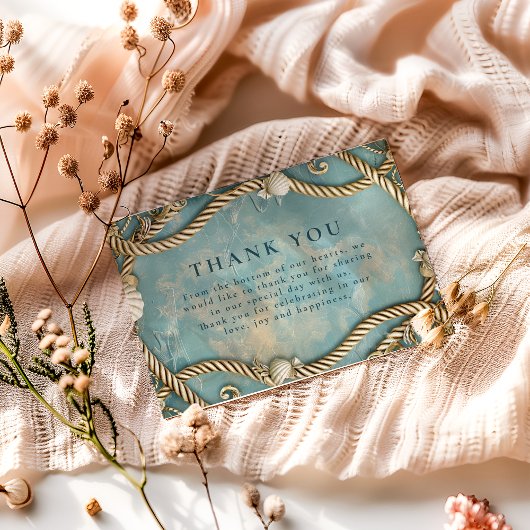Vintage Coastal Rope Ocean Wedding Bedankkaart