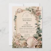 Vintage Coastal Shell Romance Wedding Kaart (Voorkant)