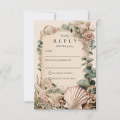 Vintage Coastal Shell Romance Wedding RSVP Kaartje (Voorkant)
