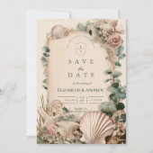 Vintage Coastal Shell Romance Wedding Save The Date (Voorkant)