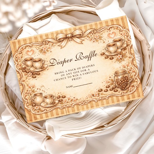 Vintage Coffee Baby Shower Diapper Raffle Informatiekaartje