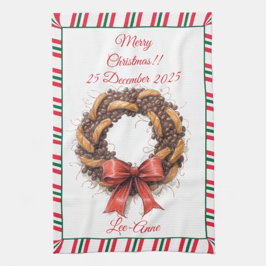 Vintage Coffee Beans & Biscuits wreath Theedoek (Verticaal)