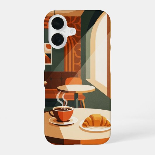 Vintage Coffee & Croissant iPhone 16 Hoesje (Achterkant)