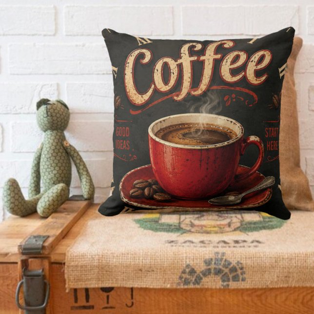 Vintage Coffee Good Ideas Start Here Rustic Kussen (Creator heeft geüpload)