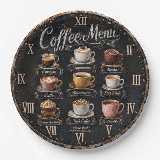 Vintage Coffee Menu Papieren Bordje (Voorkant)