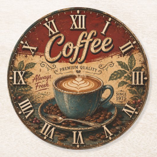 Vintage Coffee  Ronde Kartonnen Onderzetter (Voorkant)