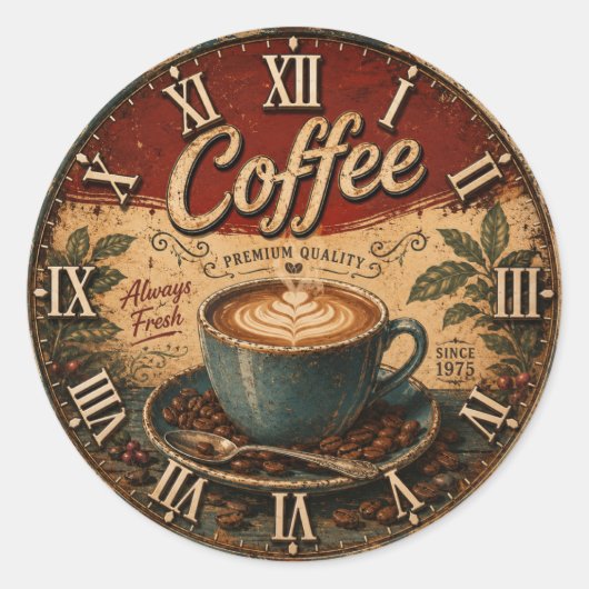 Vintage Coffee Ronde Sticker (Voorkant)