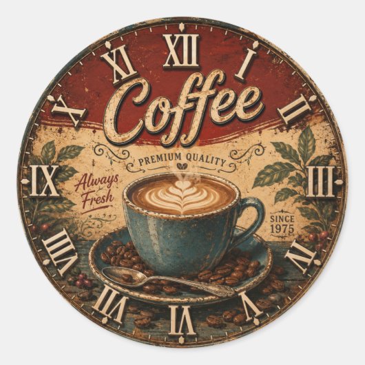 Vintage Coffee  Ronde Sticker (Voorkant)