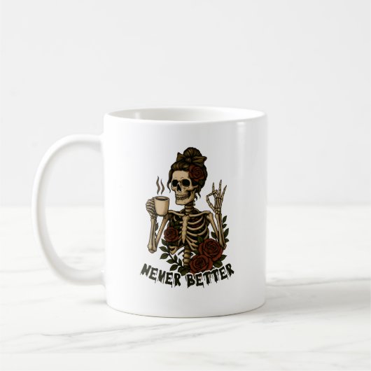 Vintage Coffee Skeleton Rose Art Koffiemok (Links)