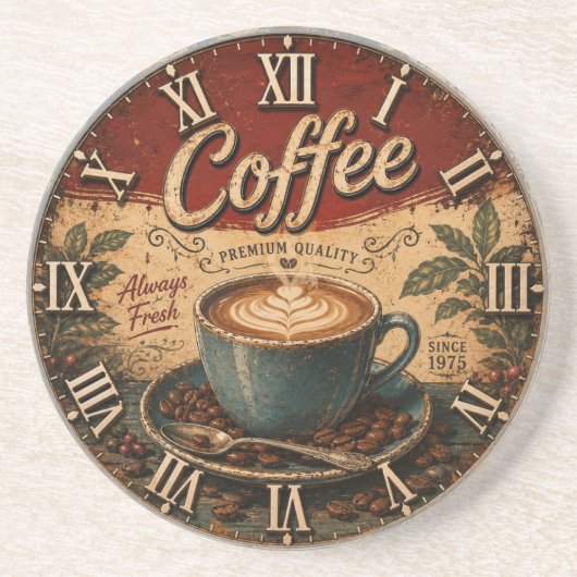 Vintage Coffee Zandsteen Onderzetter (Voorkant)