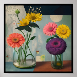 vintage collage flowers deco 1/3 poster