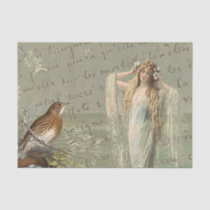 Vintage Collage Lady Bird Zee, Frans script Tissuepapier