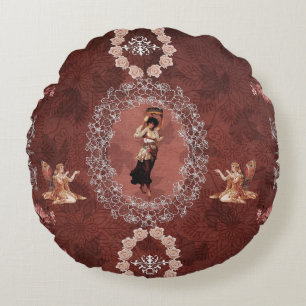 Vintage collage rond kussen