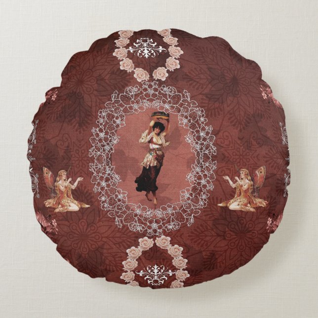 Vintage collage rond kussen (Voorkant)