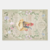 Vintage collage - roosters en bloemen inpakpapier vel (Voorkant 3)