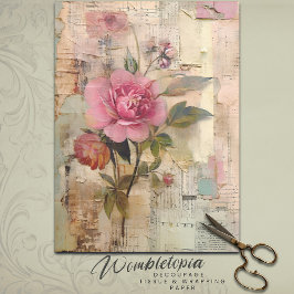 Vintage Collage Roze Roos Ephemera Decoupage Tissuepapier
