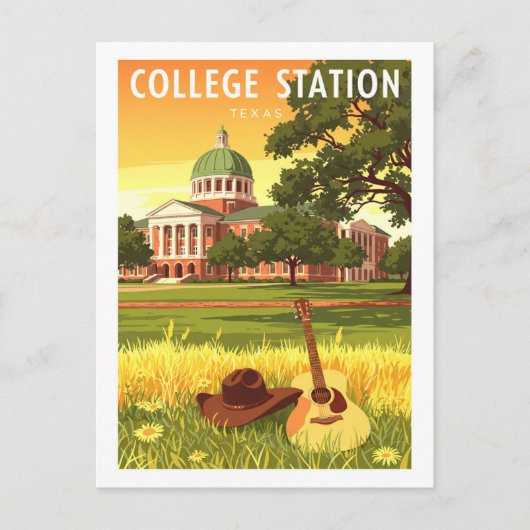 Vintage College Station Texas Briefkaart (Voorkant)