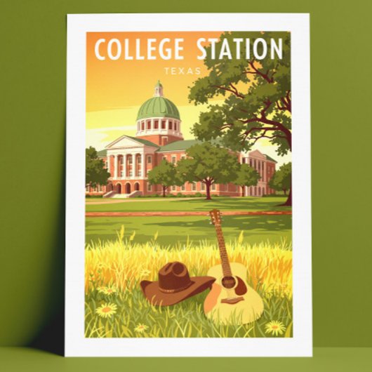 Vintage College Station Texas Briefkaart