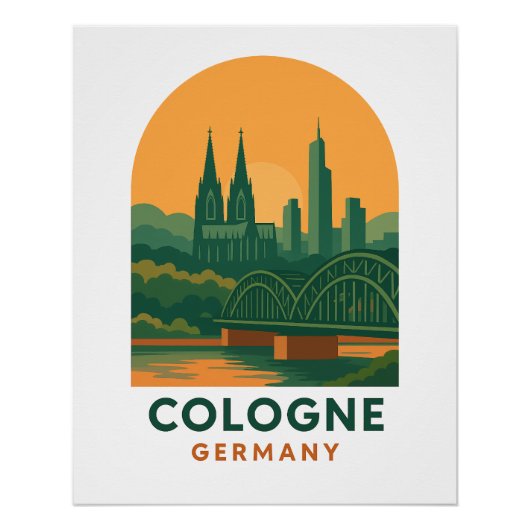 Vintage Cologne Germany Travel Art Poster – Retro  (Voorkant)