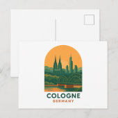 Vintage Cologne Germany Travel Art – Retro Europe Briefkaart (Voorkant / Achterkant)