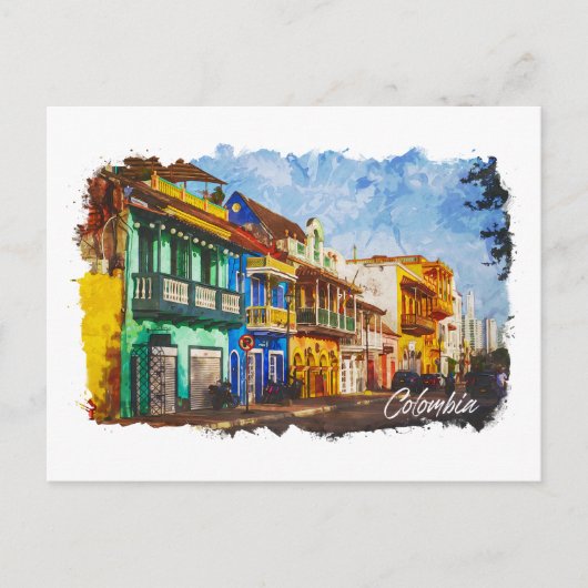 Vintage-Colombia Waterverf Briefkaart (Voorkant)