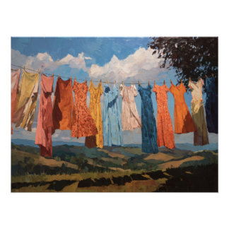 Vintage Colorful Laundry Sky Art Print Perfect Poster