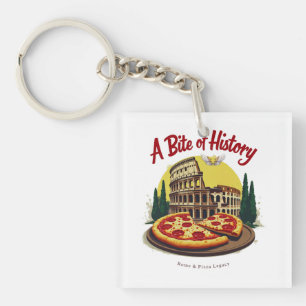 Vintage Colosseum Rome & Napolitaanse Pizza Kunst Sleutelhanger