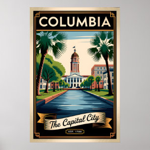 Vintage Columbia South Carolina De Hoofdstad Poster