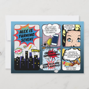 Vintage Comic Book Superhero Birthday Invitation Kaart