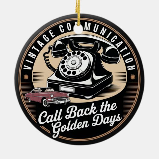 "Vintage Communicatie" Retro Embleem Ontwerp Keramisch Ornament (Achterkant)